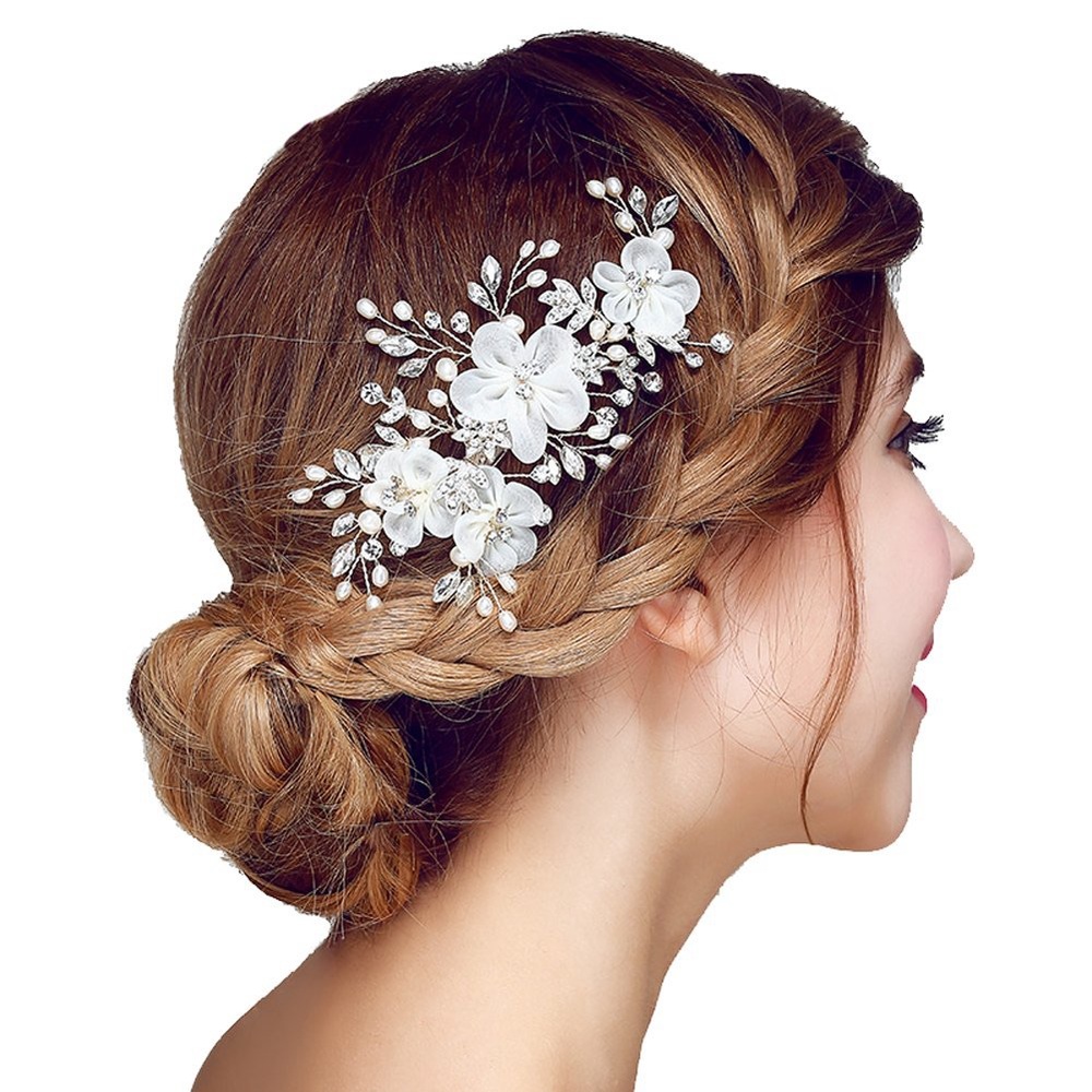 Meiysh Bridal Flower Hair Clips with Pearls and Rhinestones
